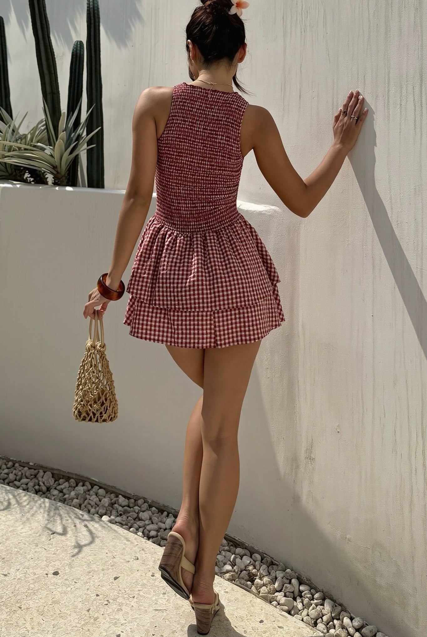 SOERA Hazel Plaid Smocked Mini Dress - Dress - SOERA-258883-RED-S-27843 Red S