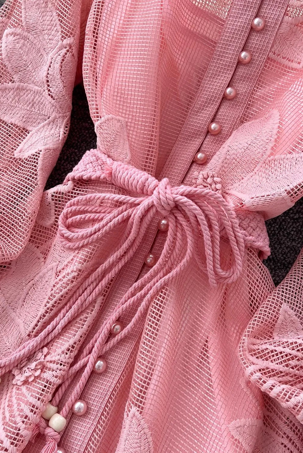 SOERA Hedy Embroidered Lace Belted Dress - Dress - Pink M