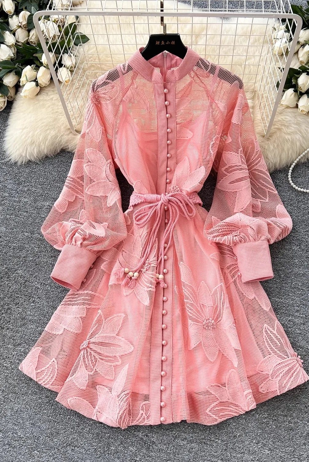 SOERA Hedy Embroidered Lace Belted Dress - Dress - Pink S