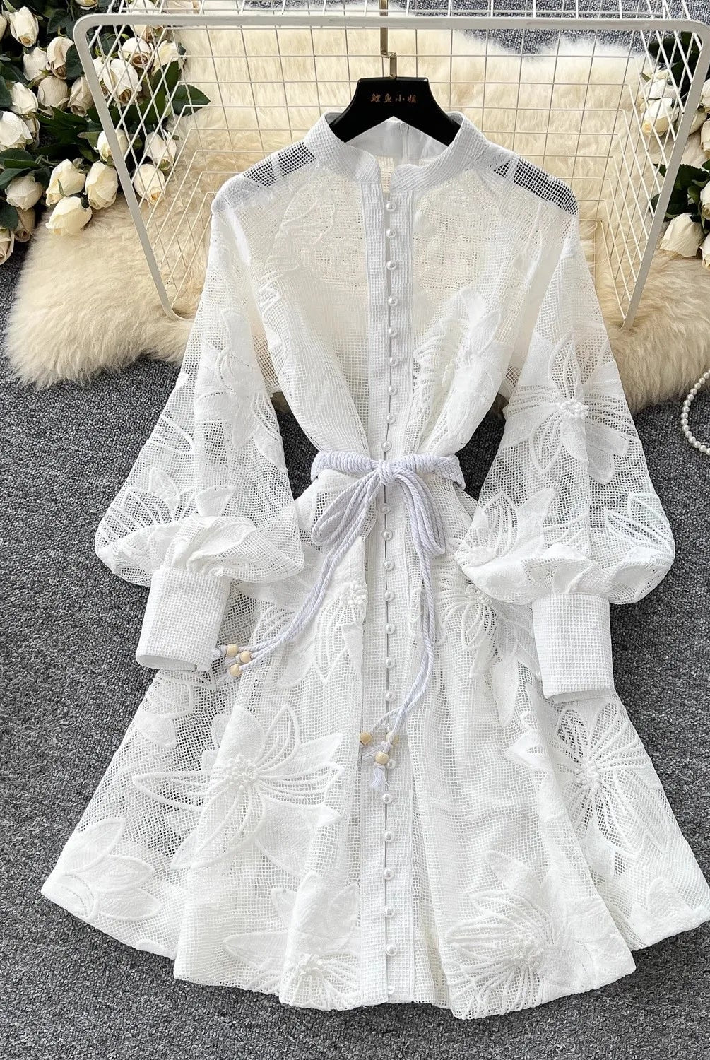 SOERA Hedy Embroidered Lace Belted Dress - Dress - White S