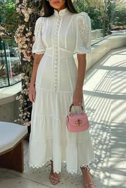 SOERA Isabelle Eyelet Lace Puff Sleeves Midi Dress - Dress - SOERA-364163-DEF-OS-16294 White L