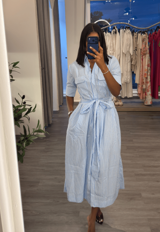 SOERA Katniss Striped Lace - Up Collar Maxi Dress - Dress - Blue XS