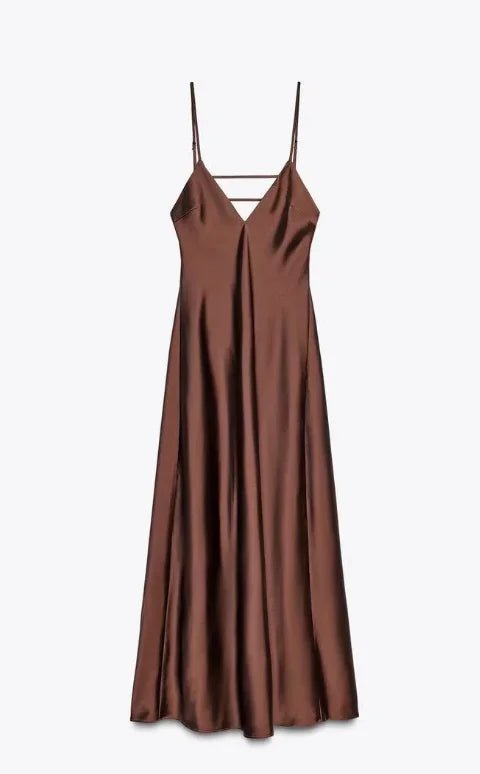 SOERA Kirra Satin Backless Maxi Dress - Dress - Brown XS