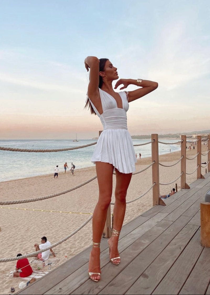 SOERA Margot Deep Neck Mini Dress - Dress - SOERA-004227-WHI-L-03683 White L