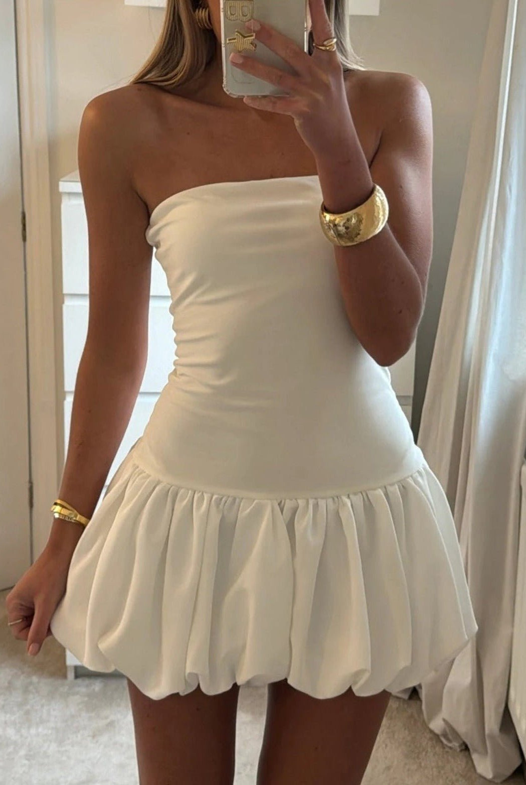 SOERA Maurie Drop - Waist Bubble - Hem Dress - Dress - White S