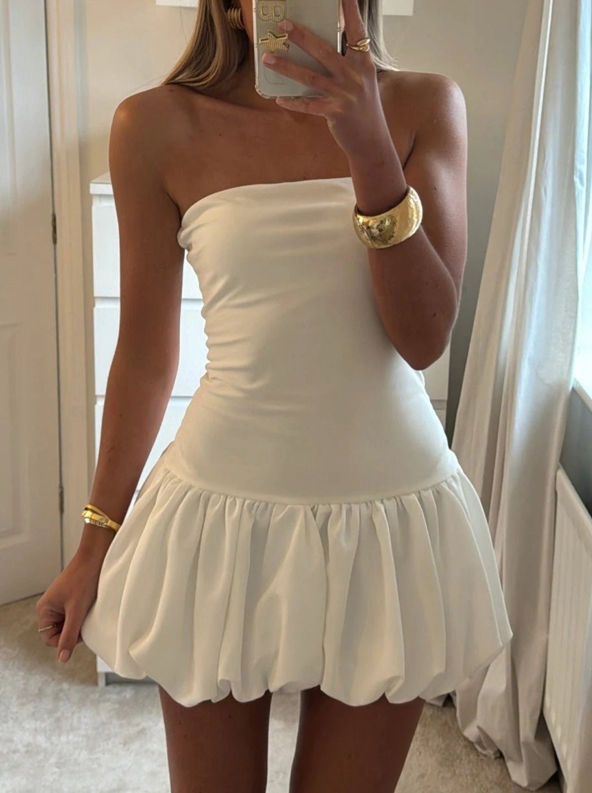 SOERA Maurie Drop - Waist Bubble - Hem Dress - Dress - White S