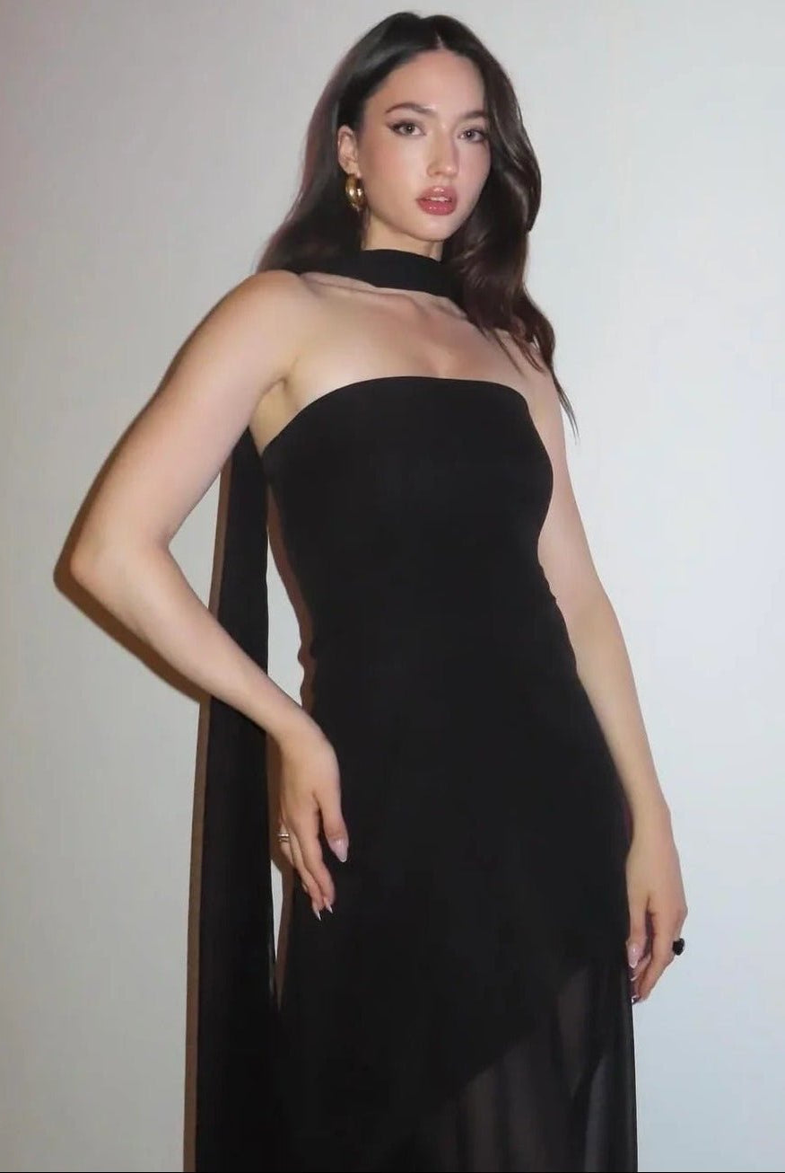 SOERA Ophelia Asymmetric Sheer Maxi Dress - Dress - SOERA-028419-S-BLACK-52291 Black S