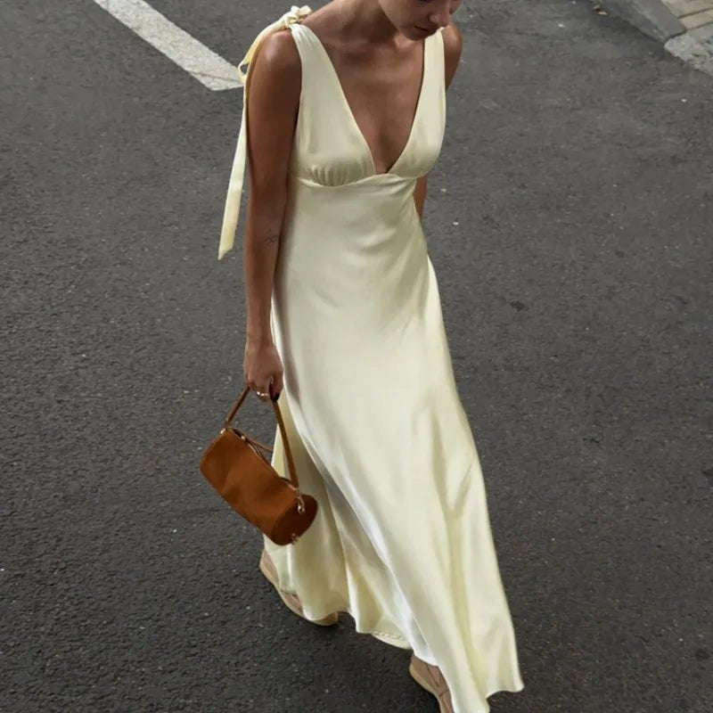 SOERA Selene Satin Tie Strap Maxi Dress - Dress - SOERA-274371-DEF-OS-69060 Yellow S