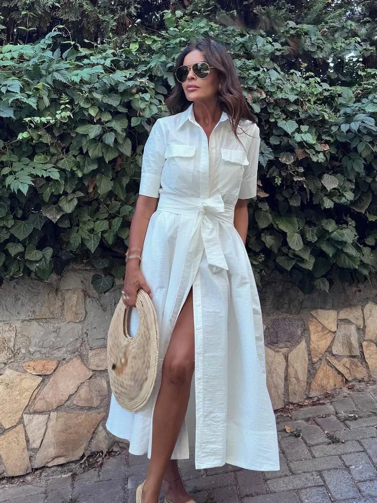 SOERA Stacie Bow Tie - Waist Shirt Dress - Dress - White XS