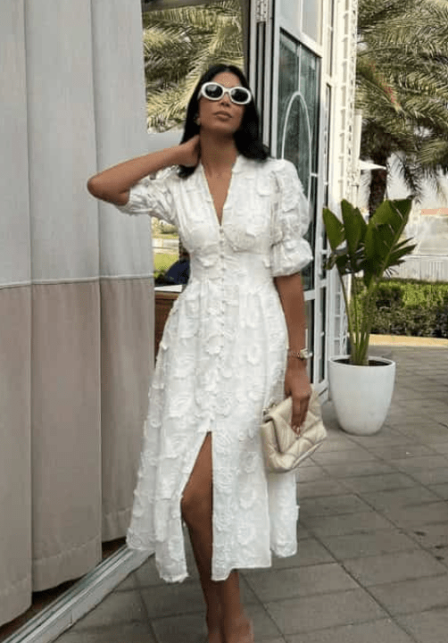 SOERA Wendy Embroidered Lace V - Neck Midi Dress - Dress - White L