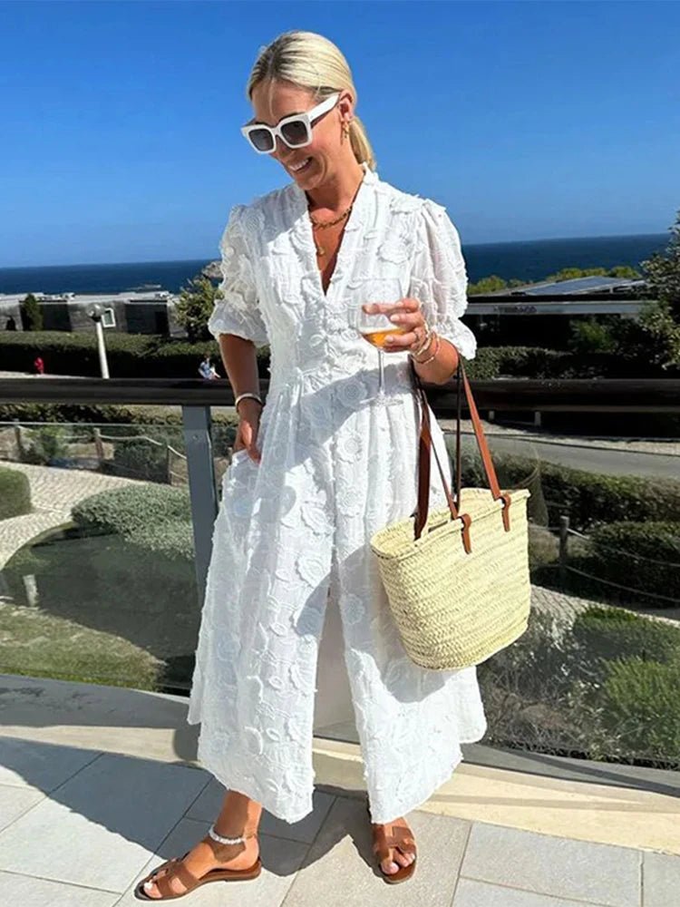 SOERA Wendy Embroidered Lace V - Neck Midi Dress - Dress - White S