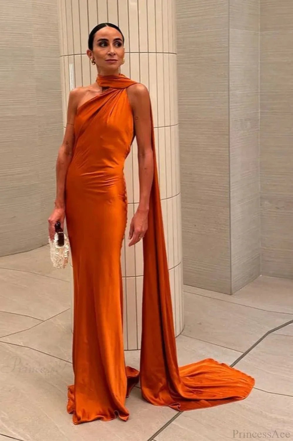 SOERA Beatrice Halter Backless Silk Satin Maxi Dress - Dresses - Orange S