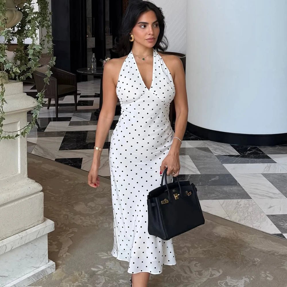 SOERA Bianca Polka Dot Halter Maxi Dress - Dresses - White XS