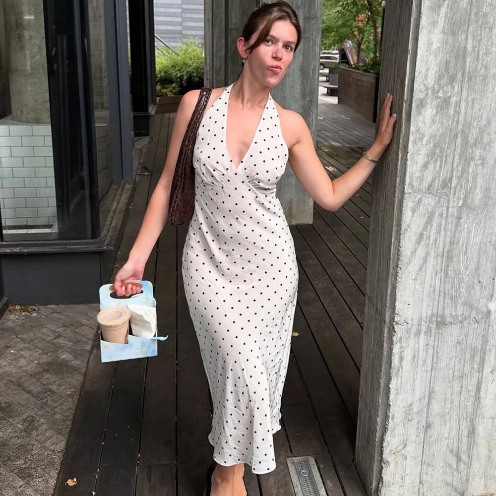 SOERA Bianca Polka Dot Halter Maxi Dress - Dresses - White XS