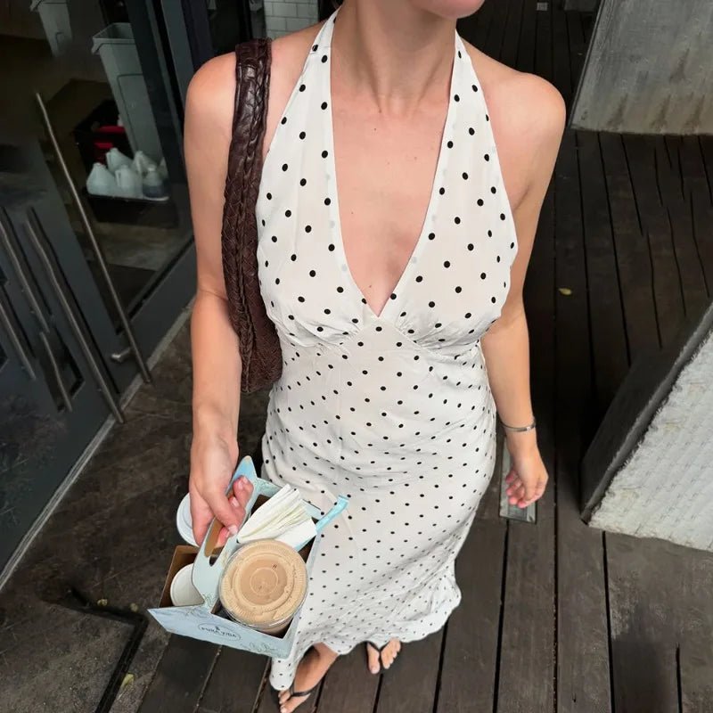 SOERA Bianca Polka Dot Halter Maxi Dress - Dresses - White XS