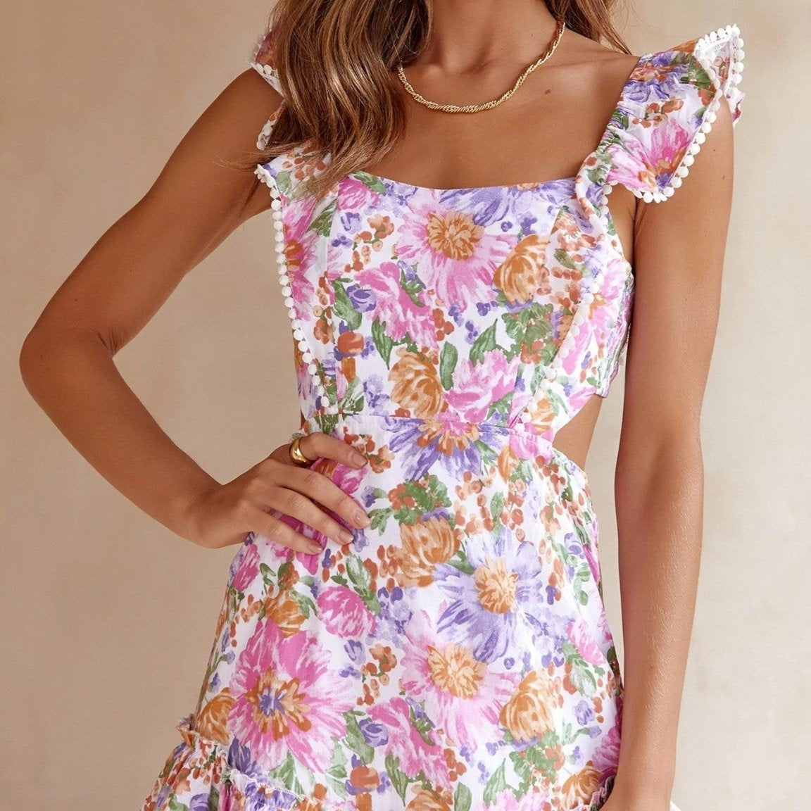 SOERA Carmina Floral Back Tie Mini Dress - Dresses - JE1776146984835070581 Pink S