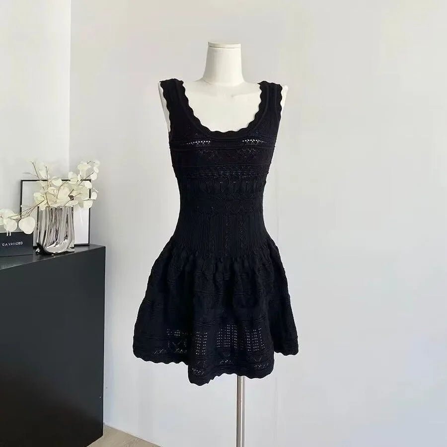 SOERA Celeste Hollow-Out Knitted Midi Dress - Dresses - Black S