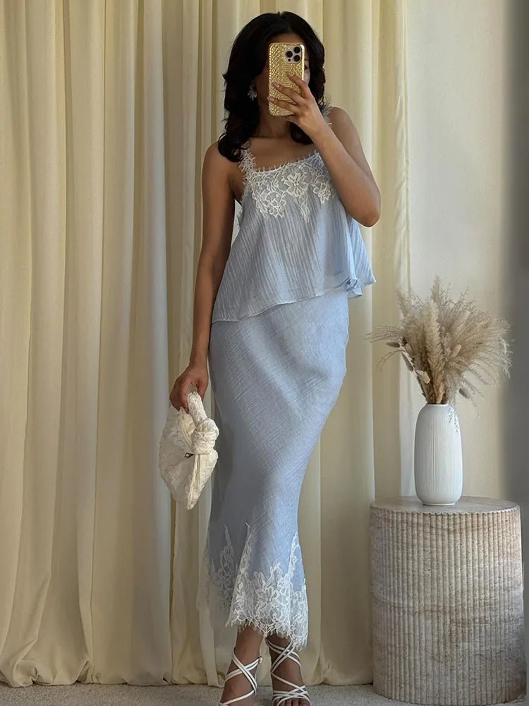 SOERA Celeste Lace Spliced Two-Piece Midi Set - Dresses - Skirt XS