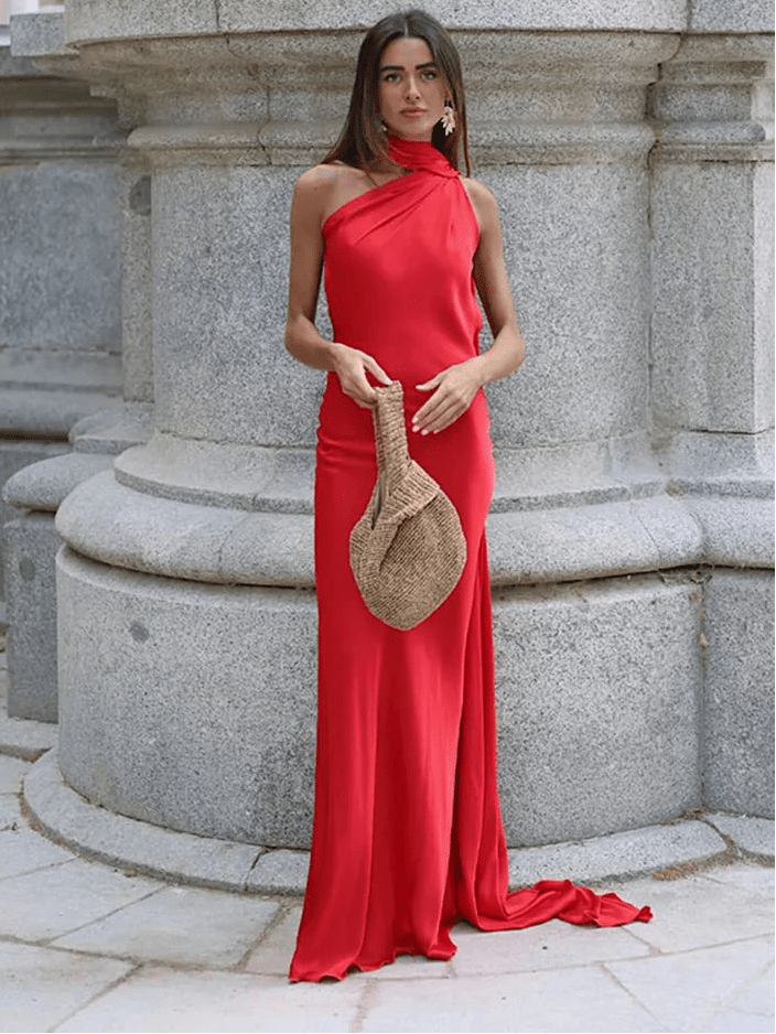 SOERA Demetra Satin Halter Backless Evening Gown - Dresses - Red S