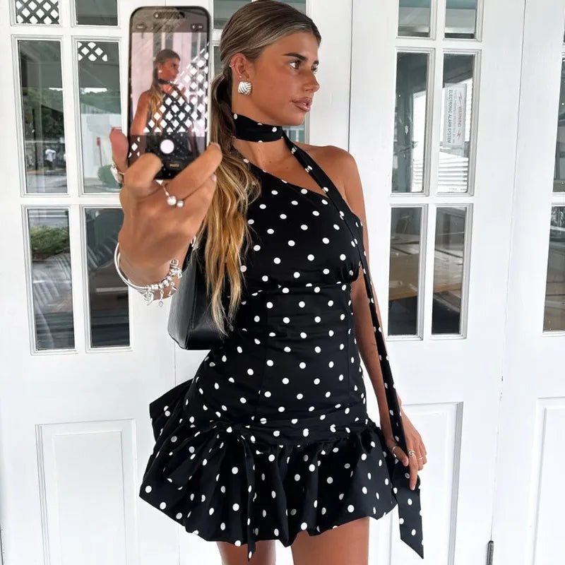 SOERA Nina One Shoulder Polka Dot Mini Dress - Dresses - 1005011810493648-;KM1775552728136384151 Black Polka Dot M