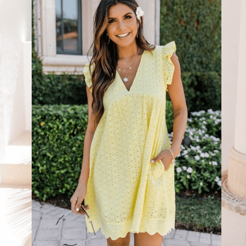 SOERA Regine V Neck Sleeveless Mini Dress - Dresses - bb1776061224030386698 Yellow S