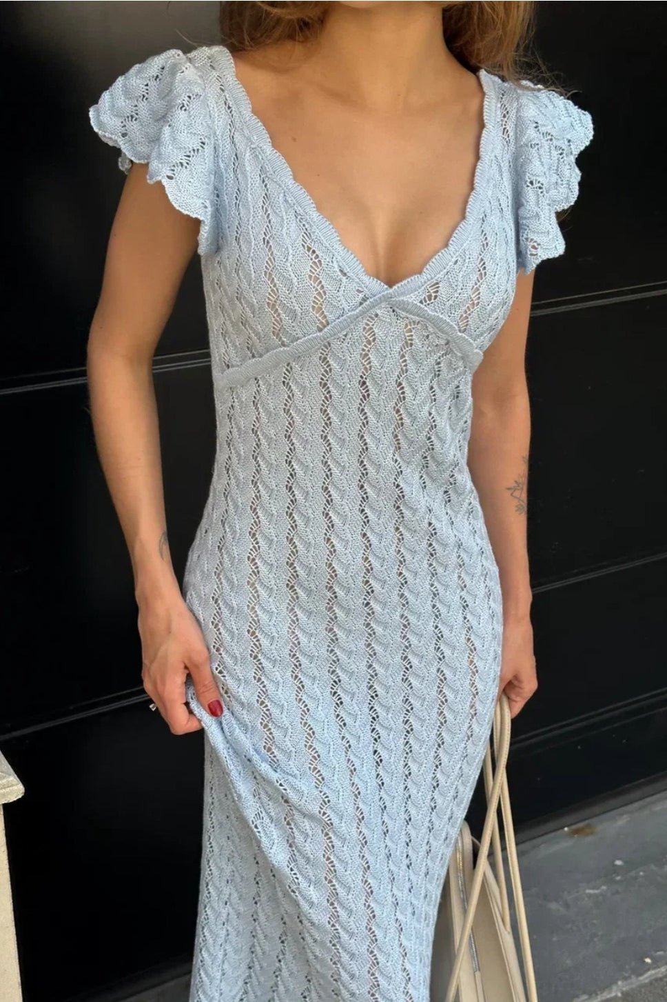 SOERA Roan Ruffle Knit Midi Dress - Dresses - NM1775573973368098813 Blue L