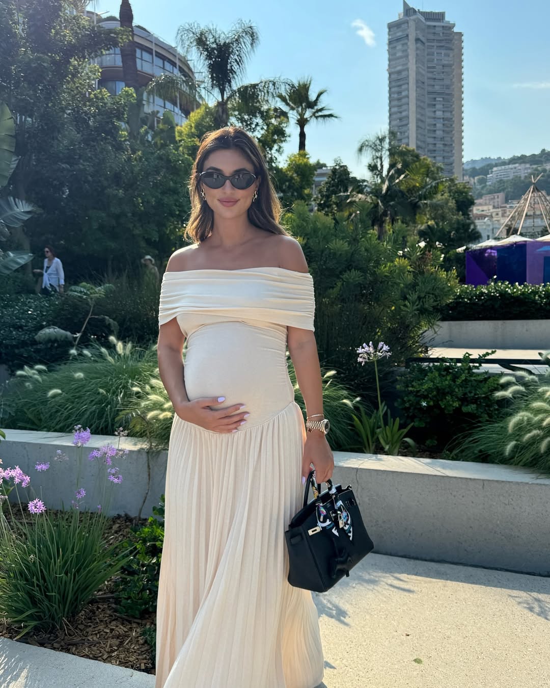 SOERA Serena Flowy Off - Shoulder Maternity Dress - Dresses - UJ1776054847432556573 Beige S