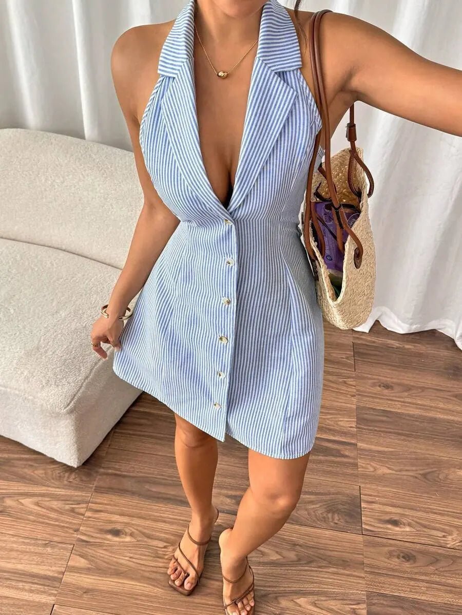 SOERA Sophia Butterfly Knot Backless A-Line Beach Dress - Dresses - Light Blue XS