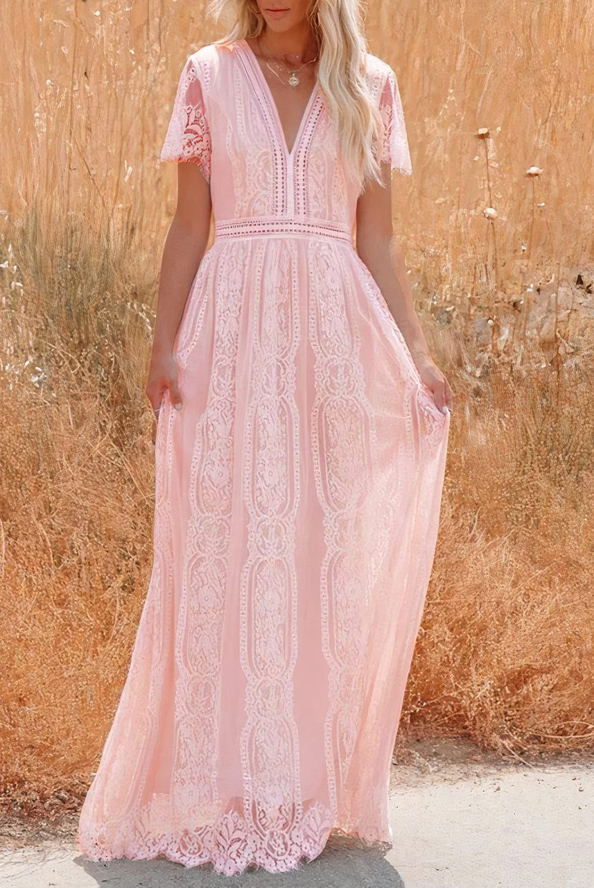 SOERA Tilda Bohemian Lace Maxi Dress - Dresses - 1005008548834137-;Jt1776125353574715972 Pink M