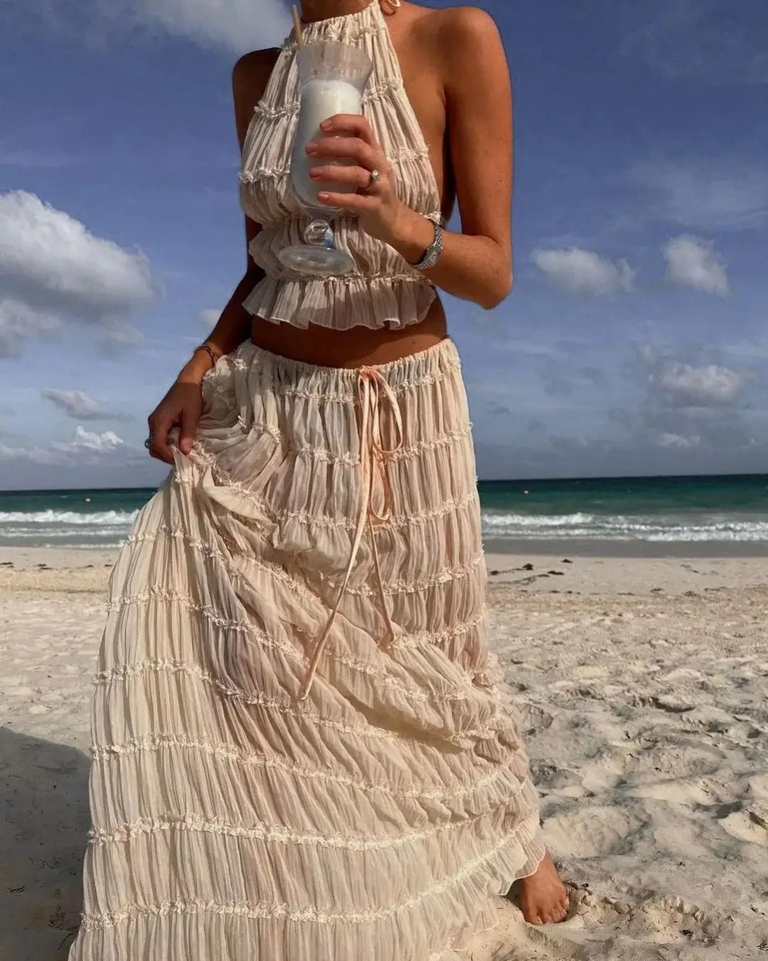 SOERA Valerie two - piece set with frill details - Dresses - DWOD2-QK630001 creme S