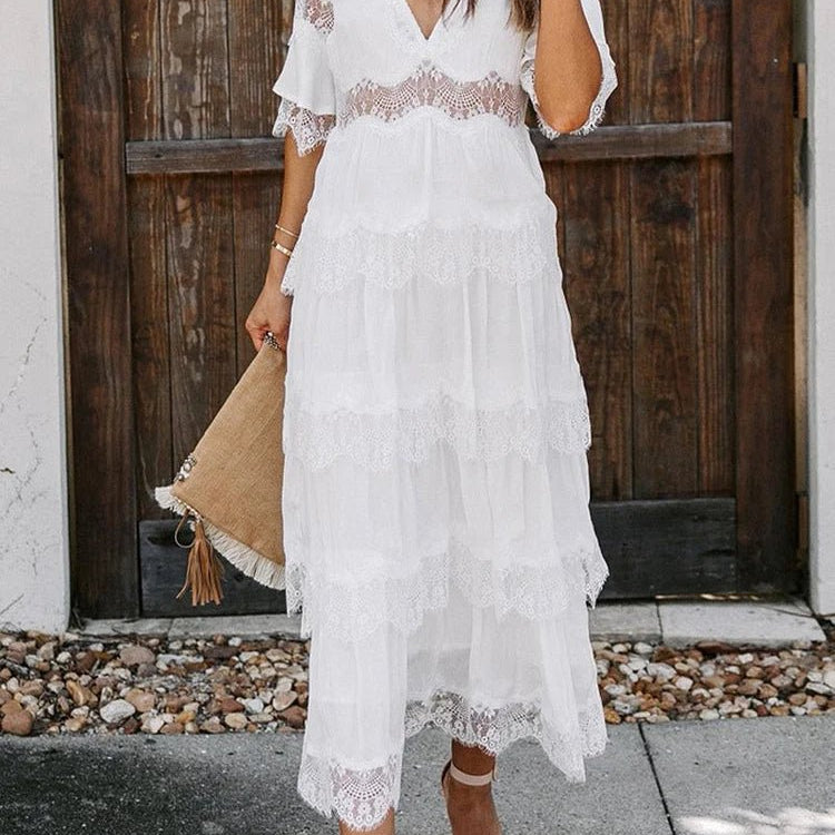 SOERA Winona Lace V - Neck Midi Dress - Dresses - 1005008576606072-;gQ1776146840071813430 White S