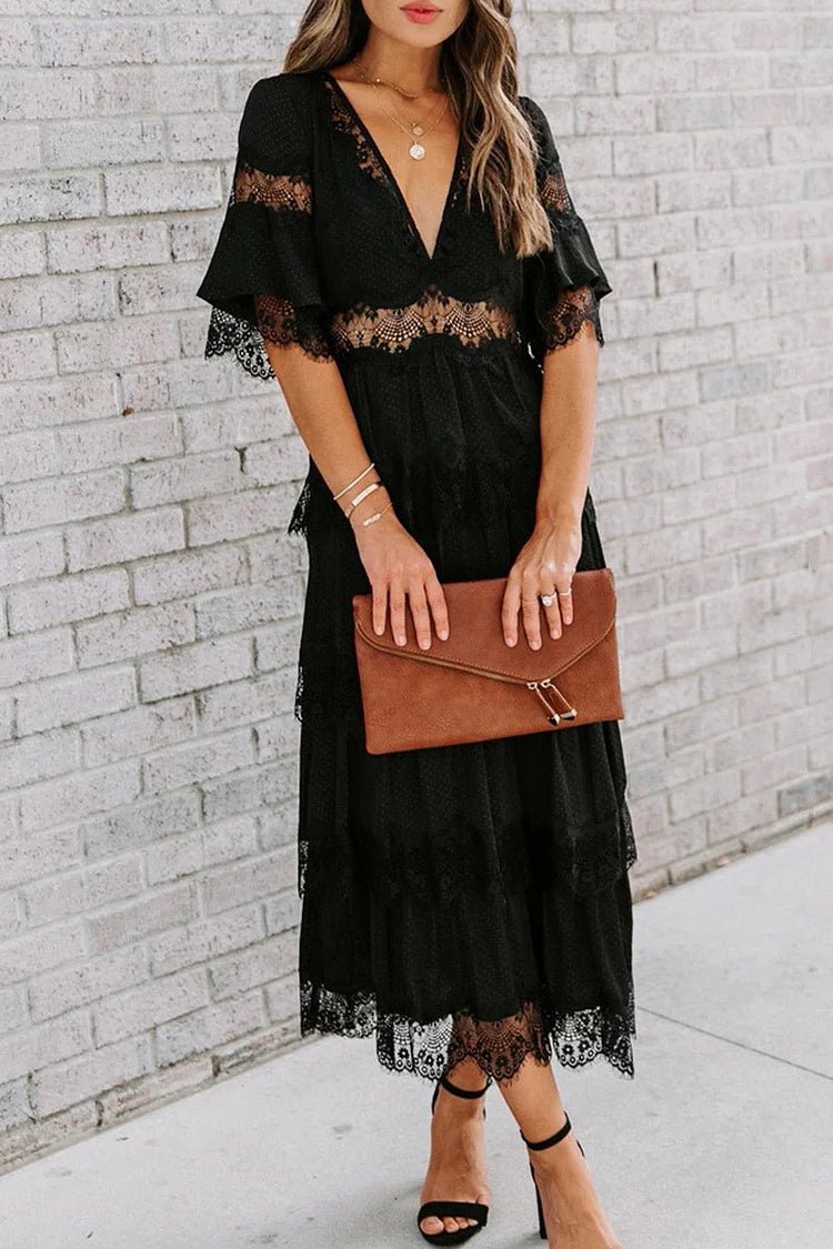 SOERA Winona Lace V - Neck Midi Dress - Dresses - 1005008576606072-;Ra1776146840071251642 Black S