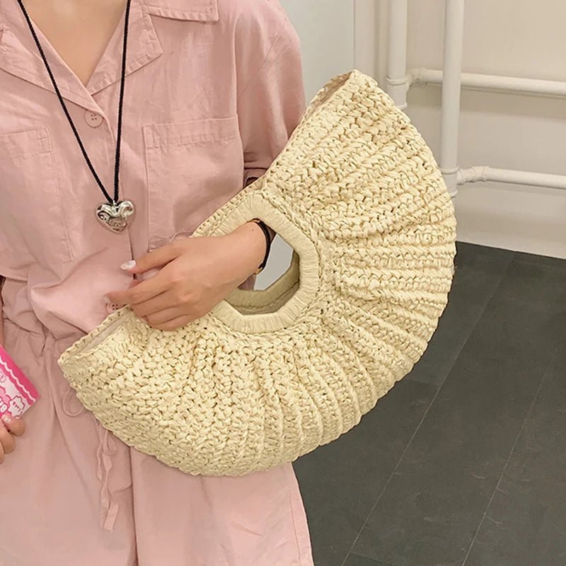 SOERA Alyana Half-Moon Rattan Tote Bag - Handbags - Beige