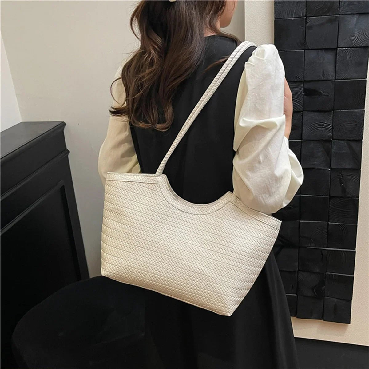 SOERA Riona Textured Weave Handbag - Handbags - Cream