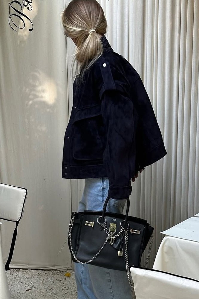 SOERA Mila Wide Shoulder Suede Jacket - Jacket - SOERA-278211-M-BLUE-02819 Blue M