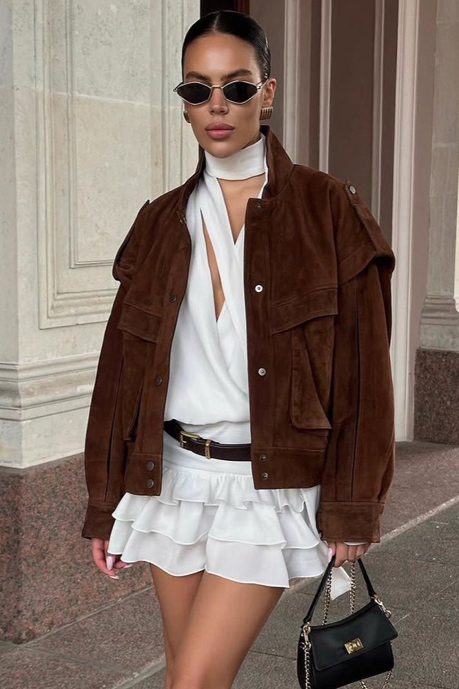 SOERA Mila Wide Shoulder Suede Jacket - Jacket - SOERA-278211-S-BROWN-71747 Brown S