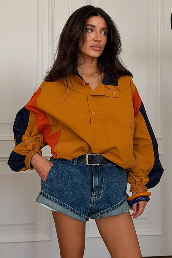 SOERA Nerea Oversized Colorblock Cropped Jacket - Jacket - SOERA-939395-DEF-OS-54947 Brown S