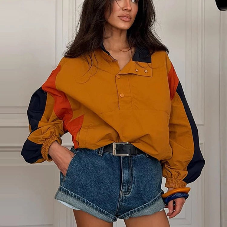 SOERA Nerea Oversized Colorblock Cropped Jacket - Jacket - SOERA-939395-DEF-OS-54947 Brown S