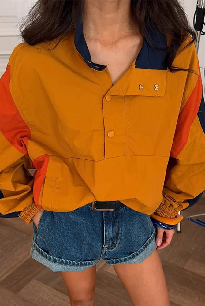 SOERA Nerea Oversized Colorblock Cropped Jacket - Jacket - SOERA-939395-DEF-OS-54948 Brown M