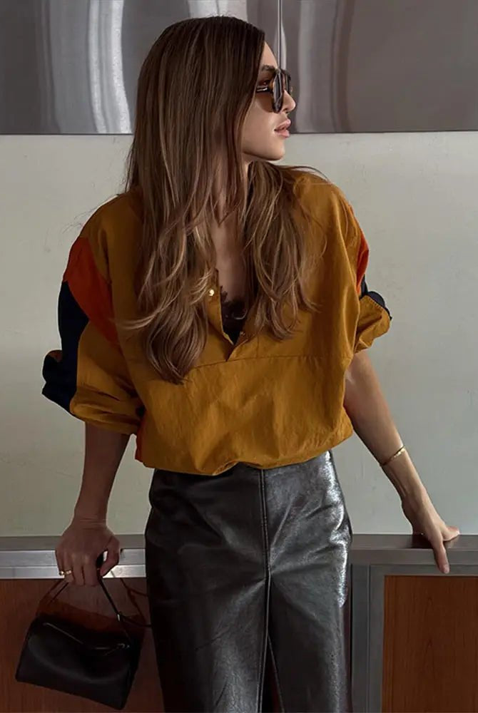 SOERA Nerea Oversized Colorblock Cropped Jacket - Jacket - SOERA-939395-DEF-OS-54949 Brown L