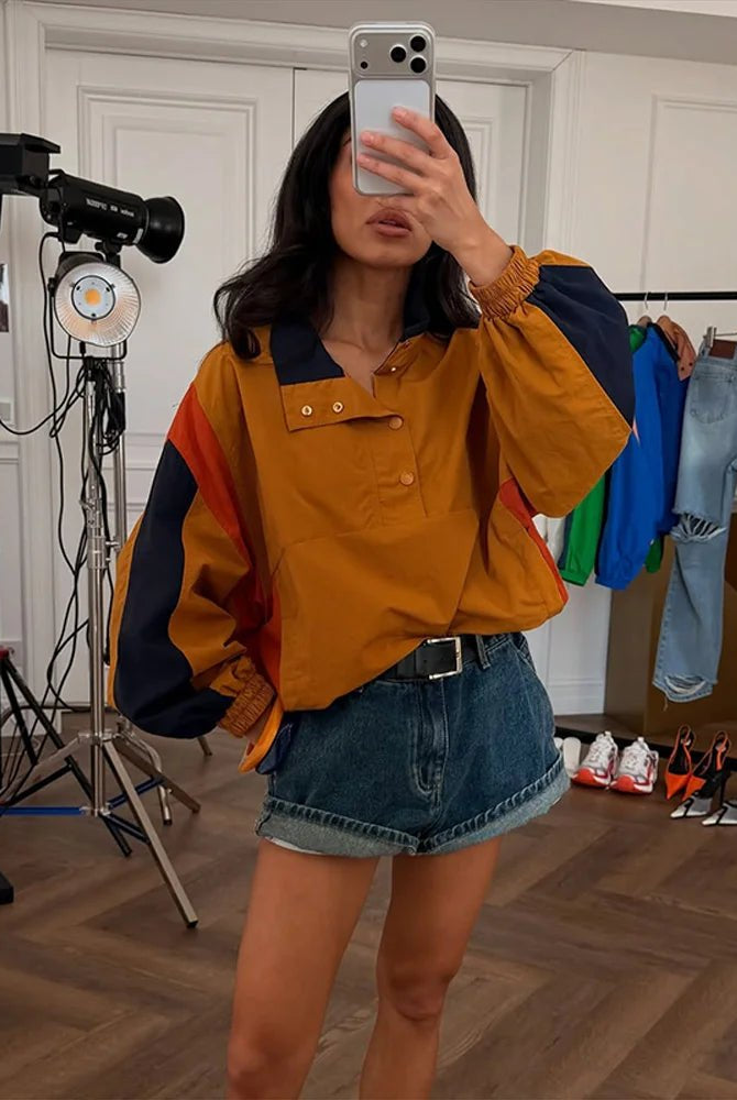 SOERA Nerea Oversized Colorblock Cropped Jacket - Jacket - SOERA-939395-DEF-OS-54949 Brown L