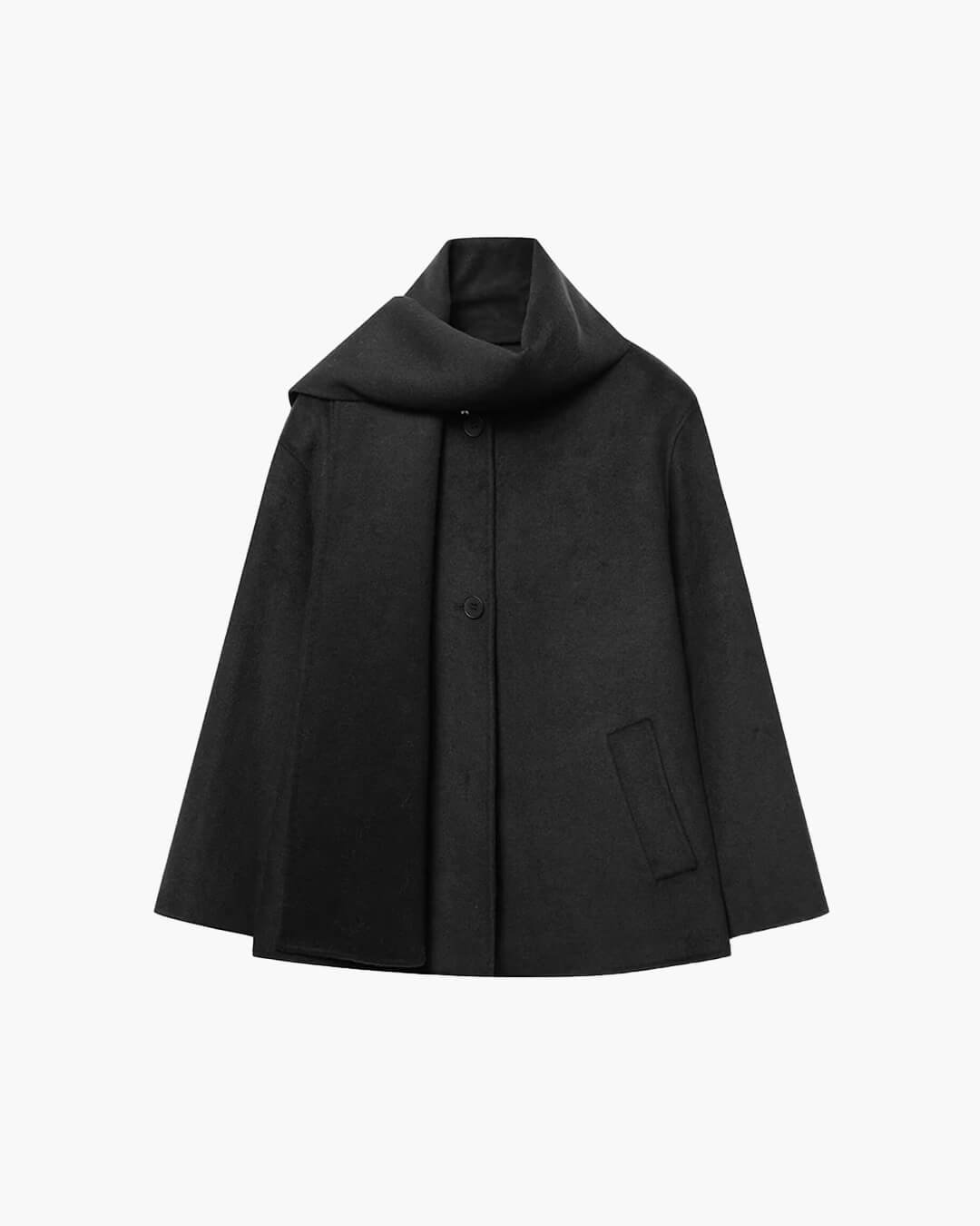 SOERA Cecille Faux Wool Coat with Scarf - Jackets - 3256810062410555-;Ea1763625123198357426 Black S