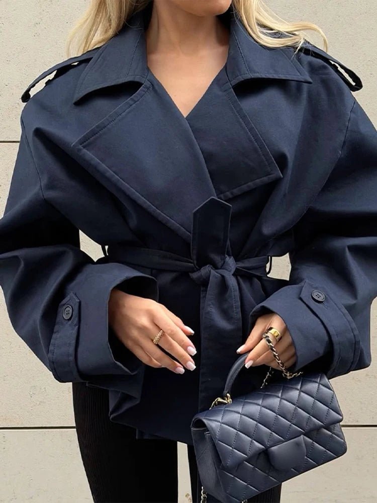 SOERA Dorothy Lace Up Short Trench Coat - Jackets - 1005011800038387-;FW1774869391306599057 Navy L