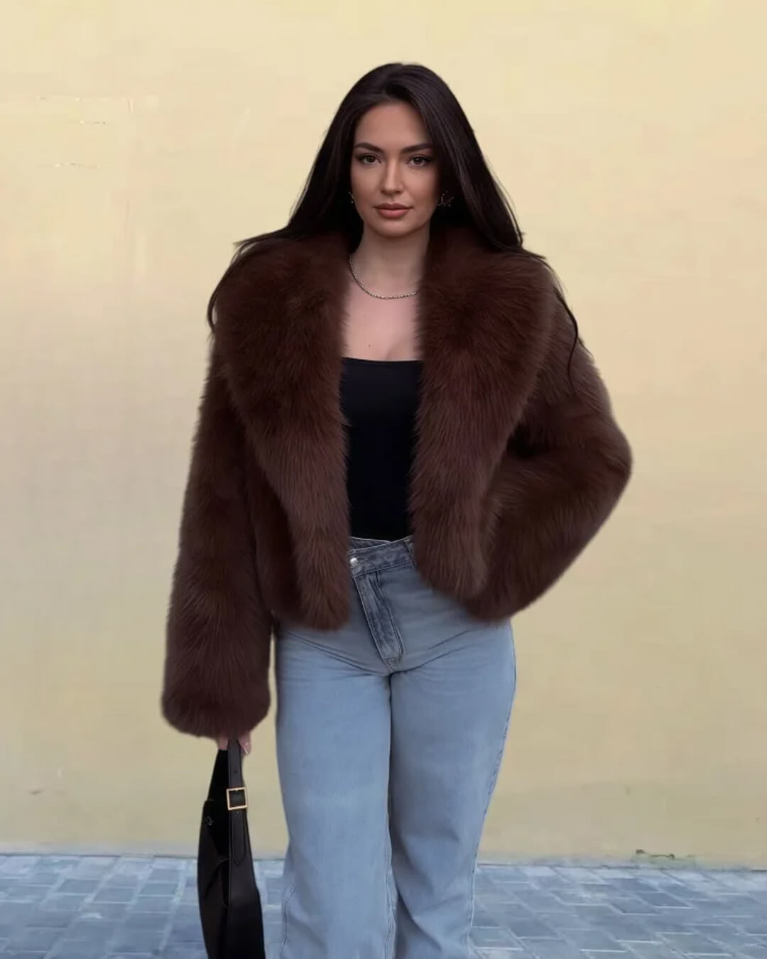 SOERA Emilie Puffy Collar Faux Fur Coat - Jackets - kf1767772172502054070 Coffee M