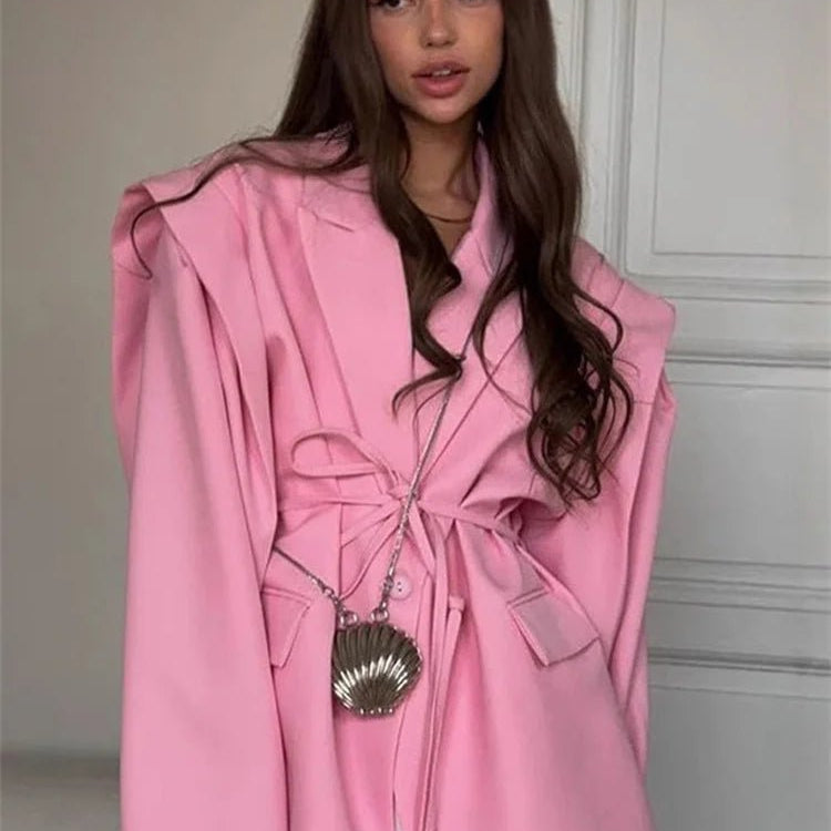 SOERA Leandra Wide Sleeves Belted Blazer - Jackets - Pink S