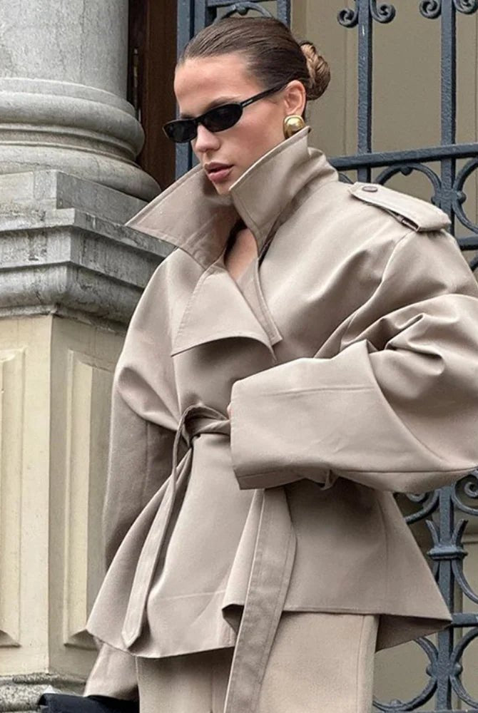 SOERA Molly Belted Cropped Trench Coat - Jackets - 1005009088260377-;bq1773321573476202635 Beige S