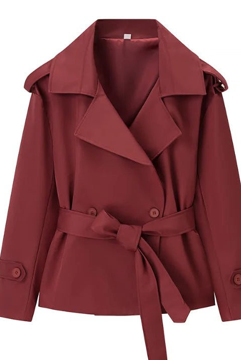 SOERA Molly Belted Cropped Trench Coat - Jackets - 1005009088260377-;fz1773321573478037457 Burgundy XS