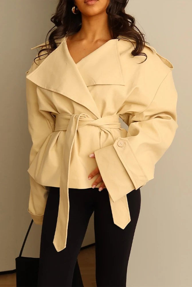 SOERA Molly Belted Cropped Trench Coat - Jackets - Apricot XS