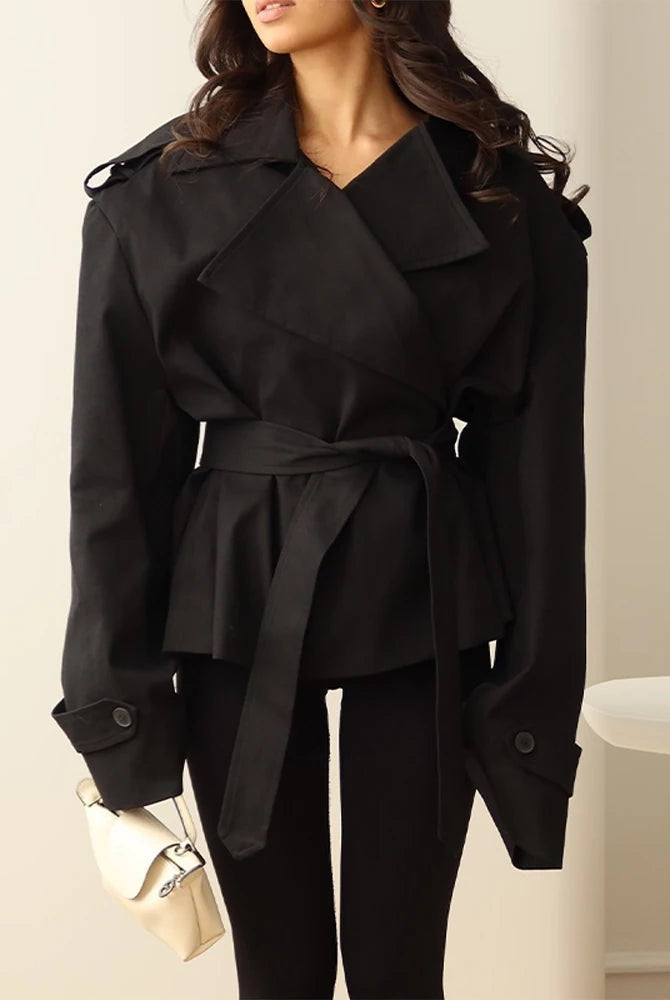 SOERA Molly Belted Cropped Trench Coat - Jackets - Black XS
