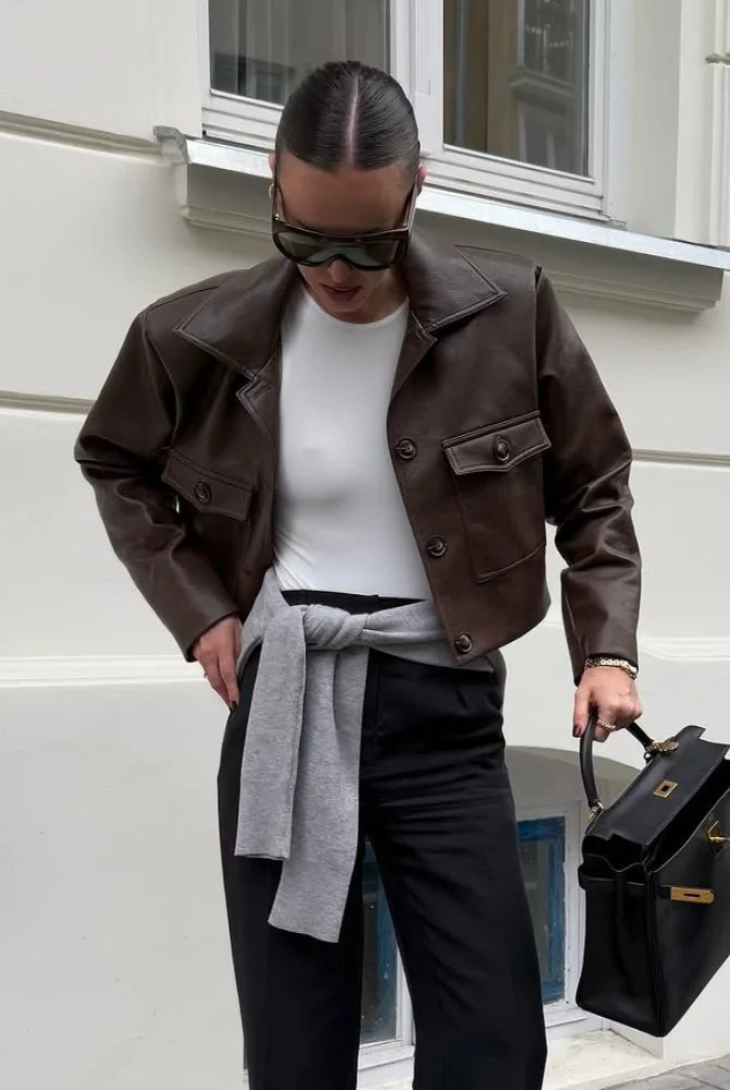 SOERA Rachelle Cropped Faux Leather Jacket - Jackets - 1005009685631106-;XH1776154514201392424 S